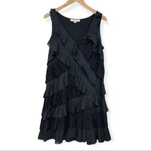 LOFT Black Tiered Ruffle Sleeveless Mini Dress V Neck Medium